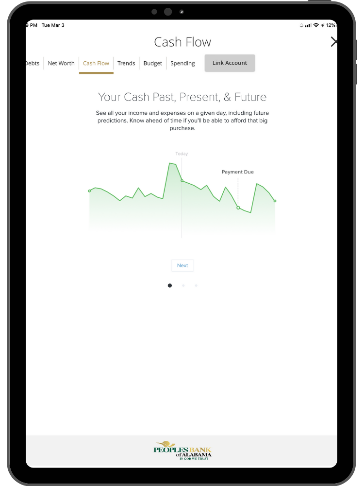 cash flow screen on tablet