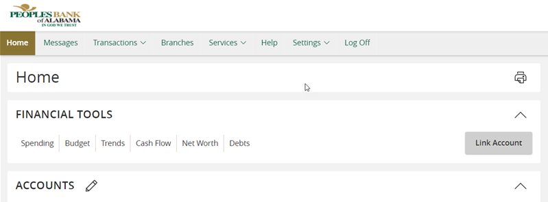 screenshot of the financial tools menu