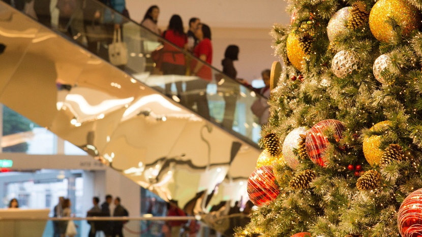 Mall escalator at Christmas